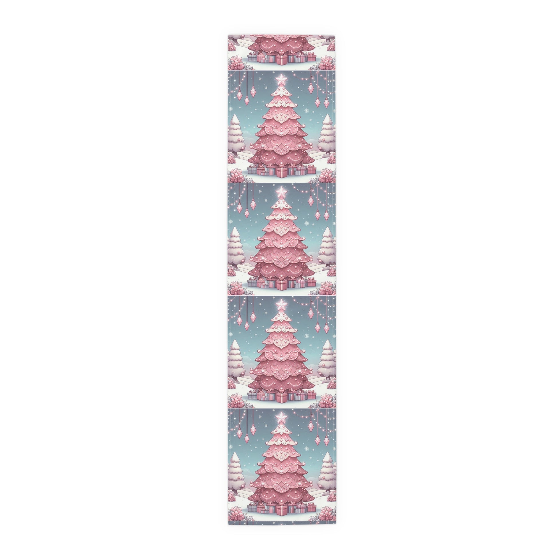 Christmas Table Runner, Holiday Decor, Cotton Table Runner, Festive Dining, Pink Christmas Tree, Hostess Gift by Printify