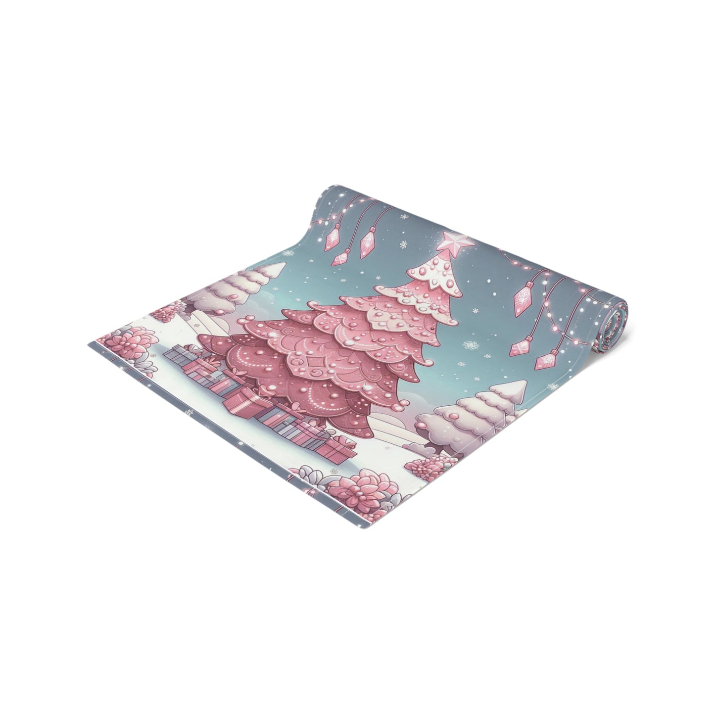 Christmas Table Runner, Holiday Decor, Cotton Table Runner, Festive Dining, Pink Christmas Tree, Hostess Gift by Printify