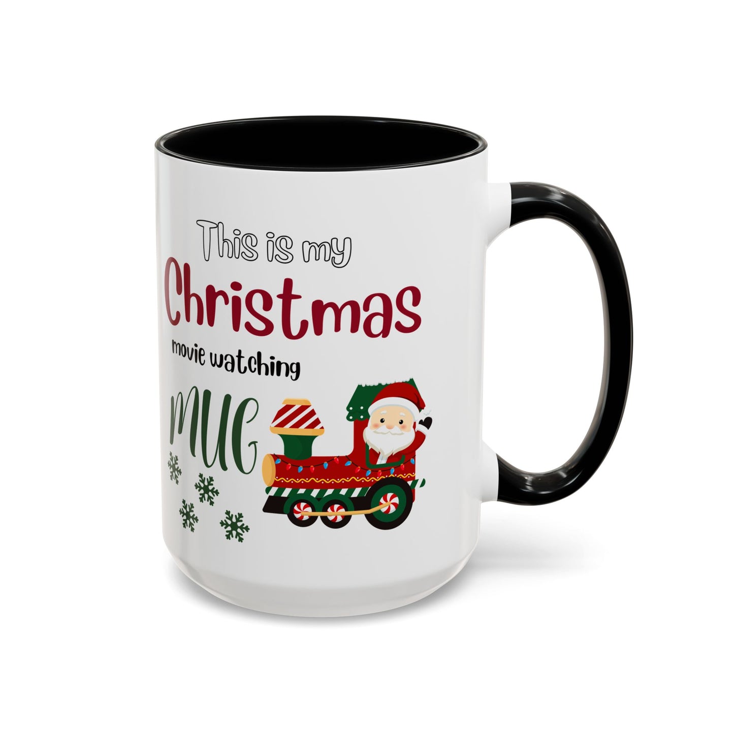 Christmas Movie Watching Accent Coffee Mug (11, 15oz) - Cozy Holiday Mug, Festive Hot Cocoa Cup, Winter Movie Night Gift, Santa Claus Mug,
