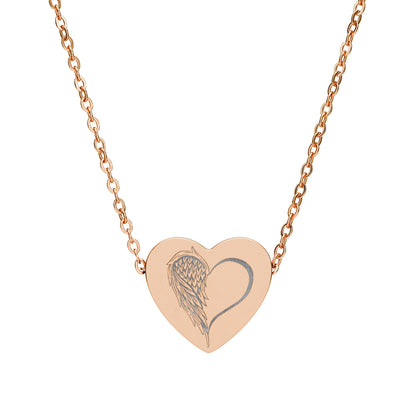Engraved Heart Necklace — Half Angel Wings Design by Printify