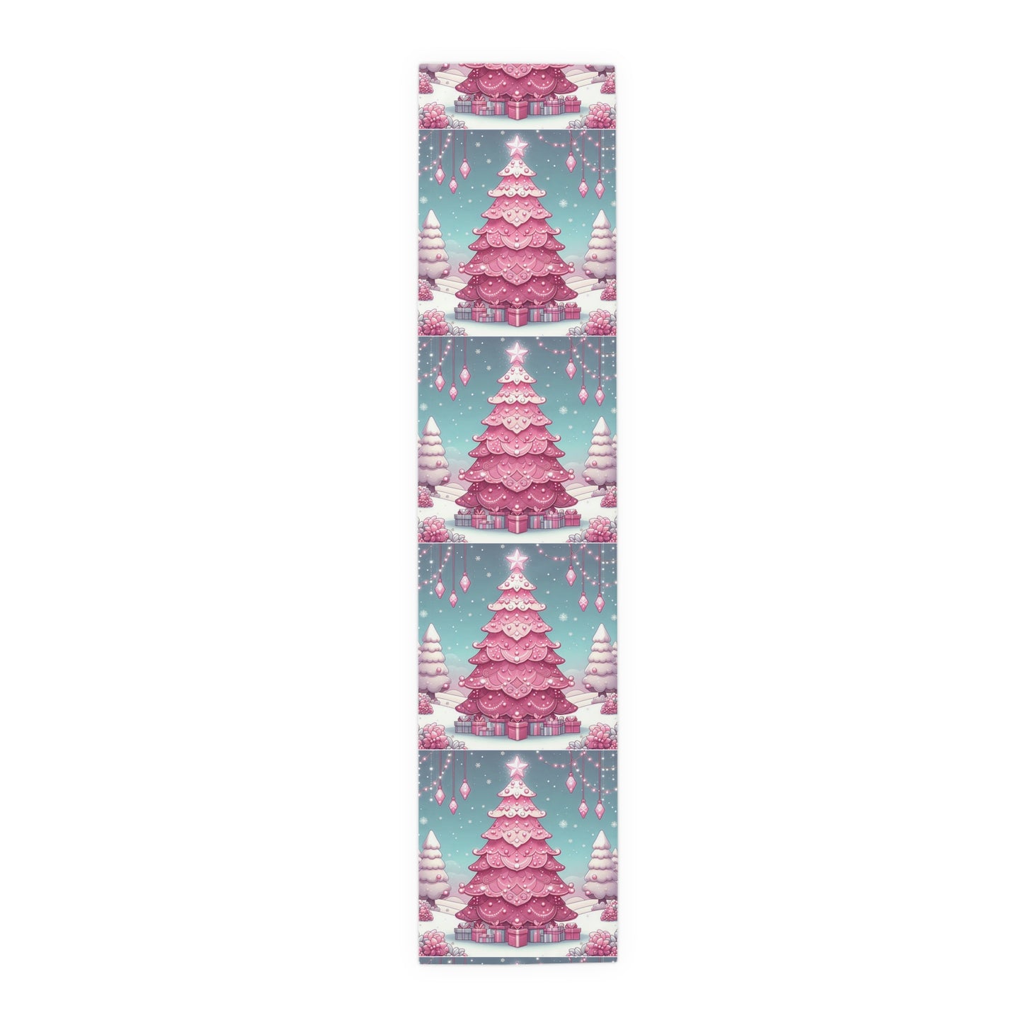 Christmas Table Runner, Holiday Decor, Cotton Table Runner, Festive Dining, Pink Christmas Tree, Hostess Gift by Printify