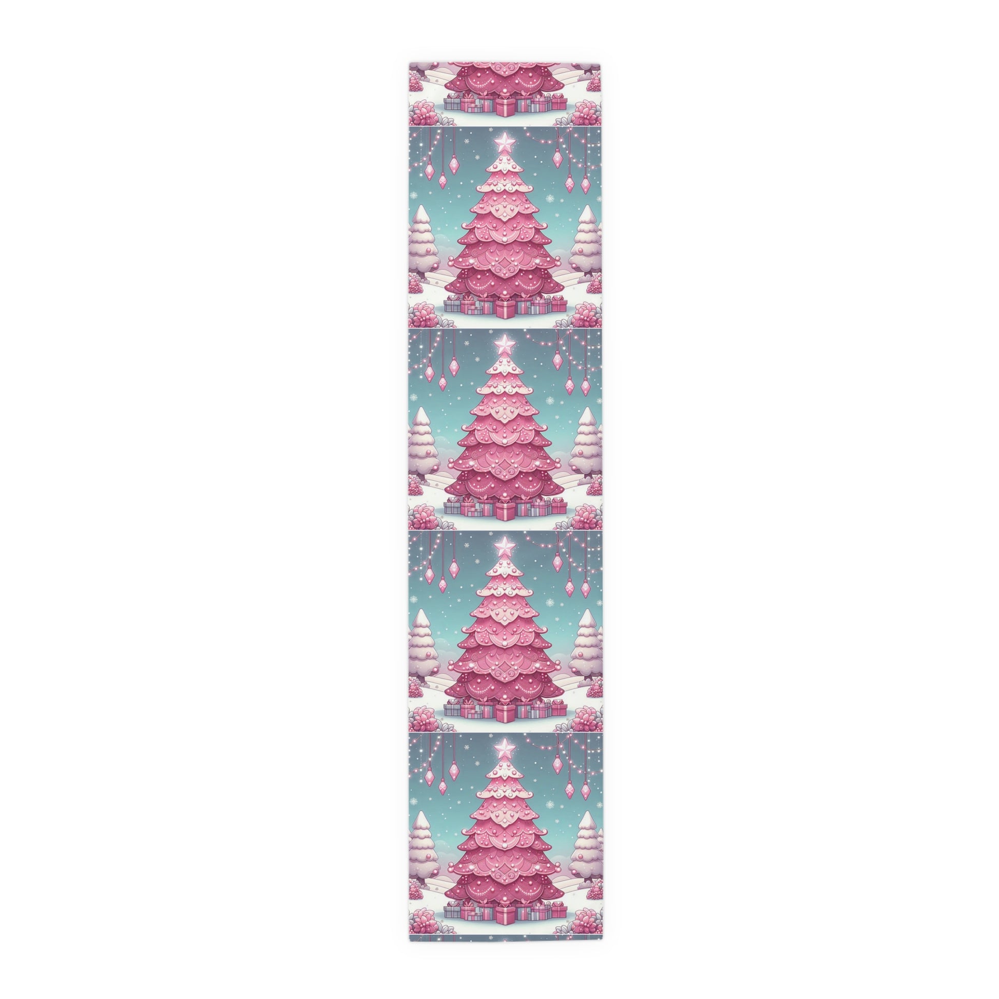 Christmas Table Runner, Holiday Decor, Cotton Table Runner, Festive Dining, Pink Christmas Tree, Hostess Gift by Printify