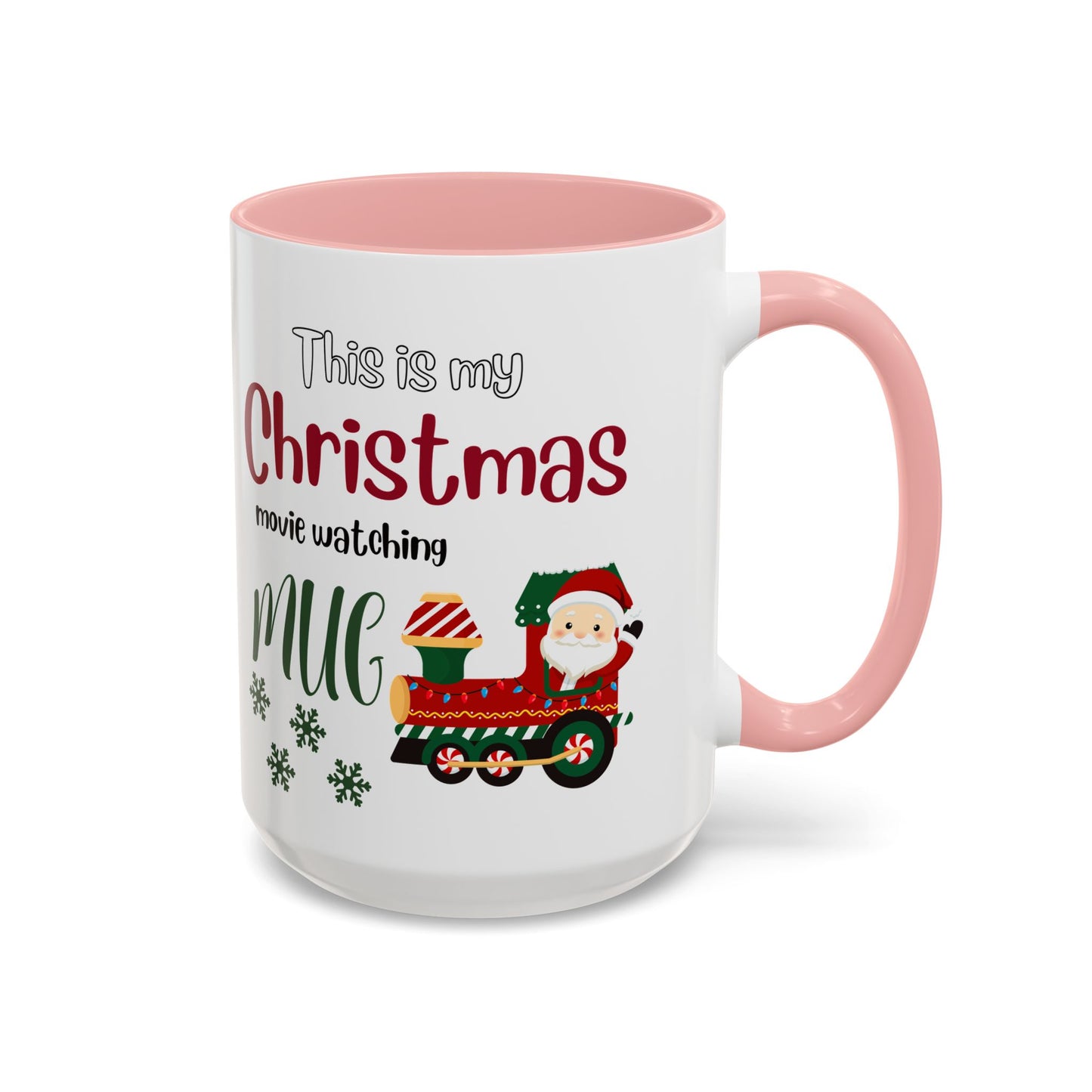 Christmas Movie Watching Accent Coffee Mug (11, 15oz) - Cozy Holiday Mug, Festive Hot Cocoa Cup, Winter Movie Night Gift, Santa Claus Mug, by Printify