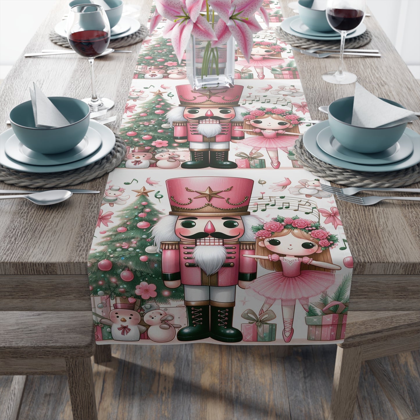 Pink Nutcracker Christmas Table Runner — Festive Holiday Dining Decor by Printify