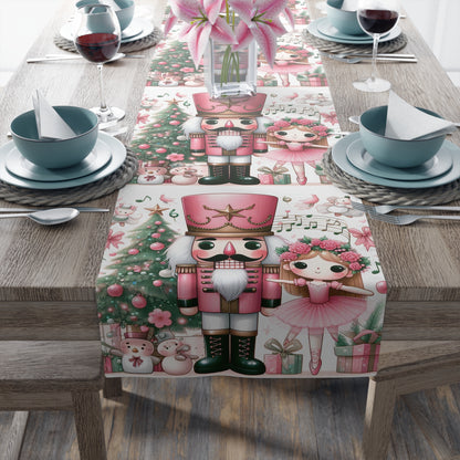 Pink Nutcracker Christmas Table Runner — Festive Holiday Dining Decor by Printify