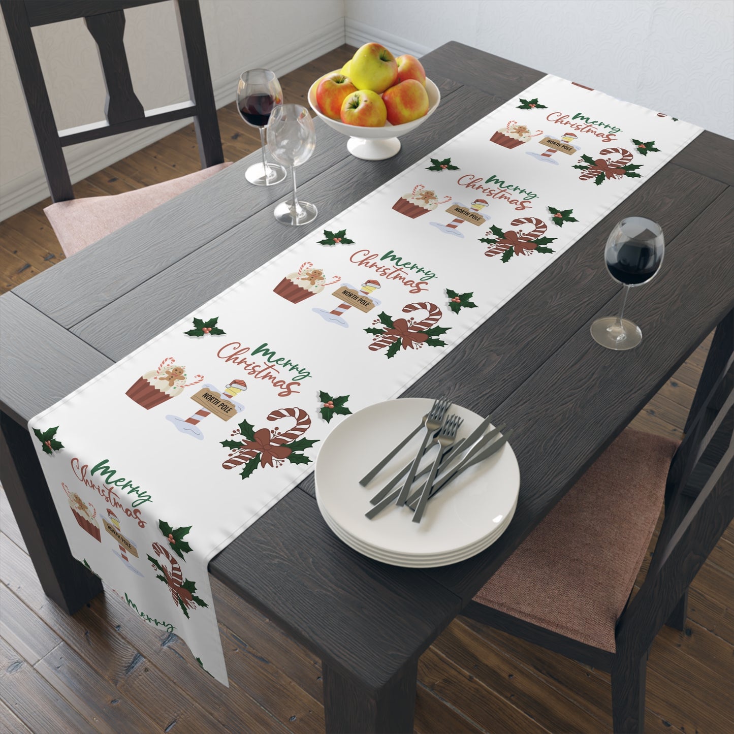 Christmas Table Runner, Holiday Dining Decor, Festive Kitchen Linens, Xmas Home Decoration, Seasonal Table Setting by Printify