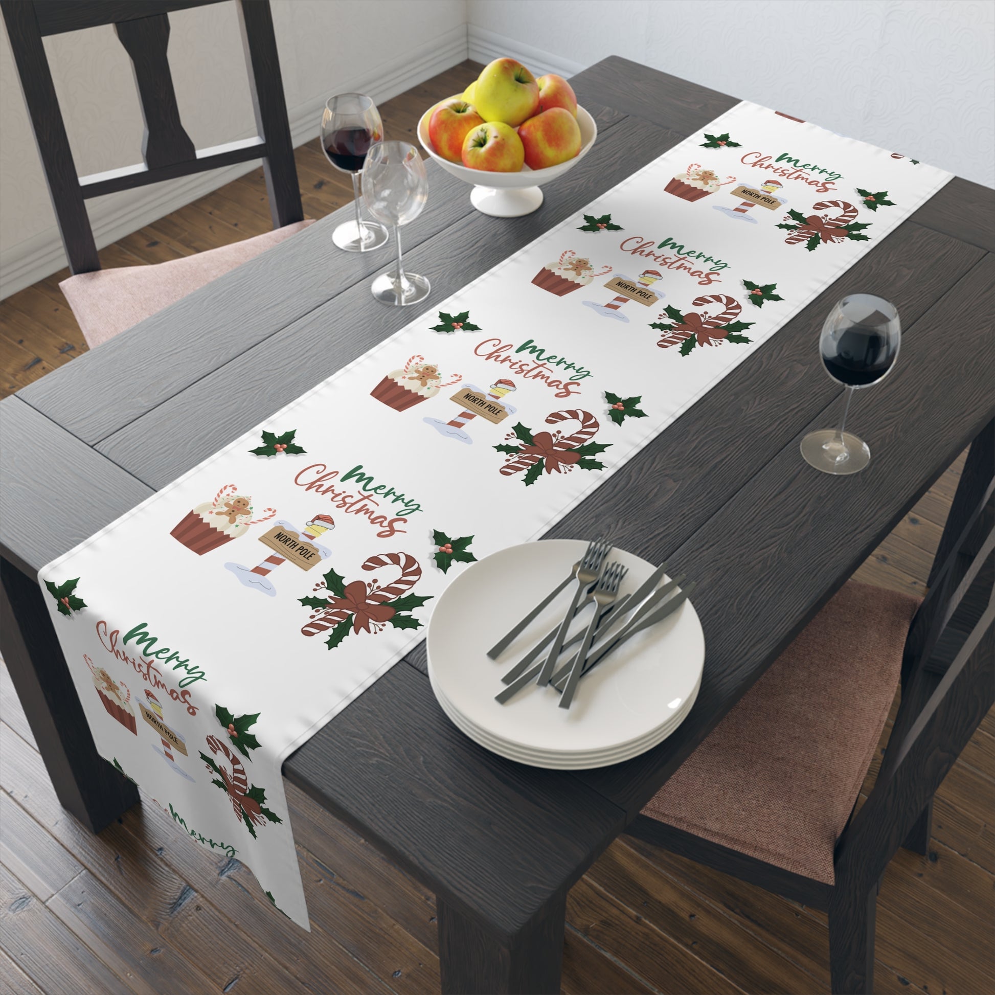 Christmas Table Runner, Holiday Dining Decor, Festive Kitchen Linens, Xmas Home Decoration, Seasonal Table Setting by Printify