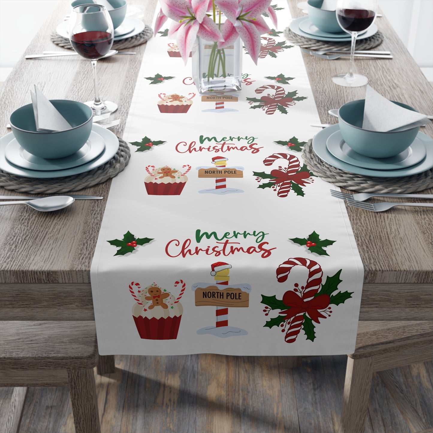 Christmas Table Runner, Holiday Dining Decor, Festive Kitchen Linens, Xmas Home Decoration, Seasonal Table Setting by Printify