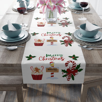 Christmas Table Runner, Holiday Dining Decor, Festive Kitchen Linens, Xmas Home Decoration, Seasonal Table Setting by Printify