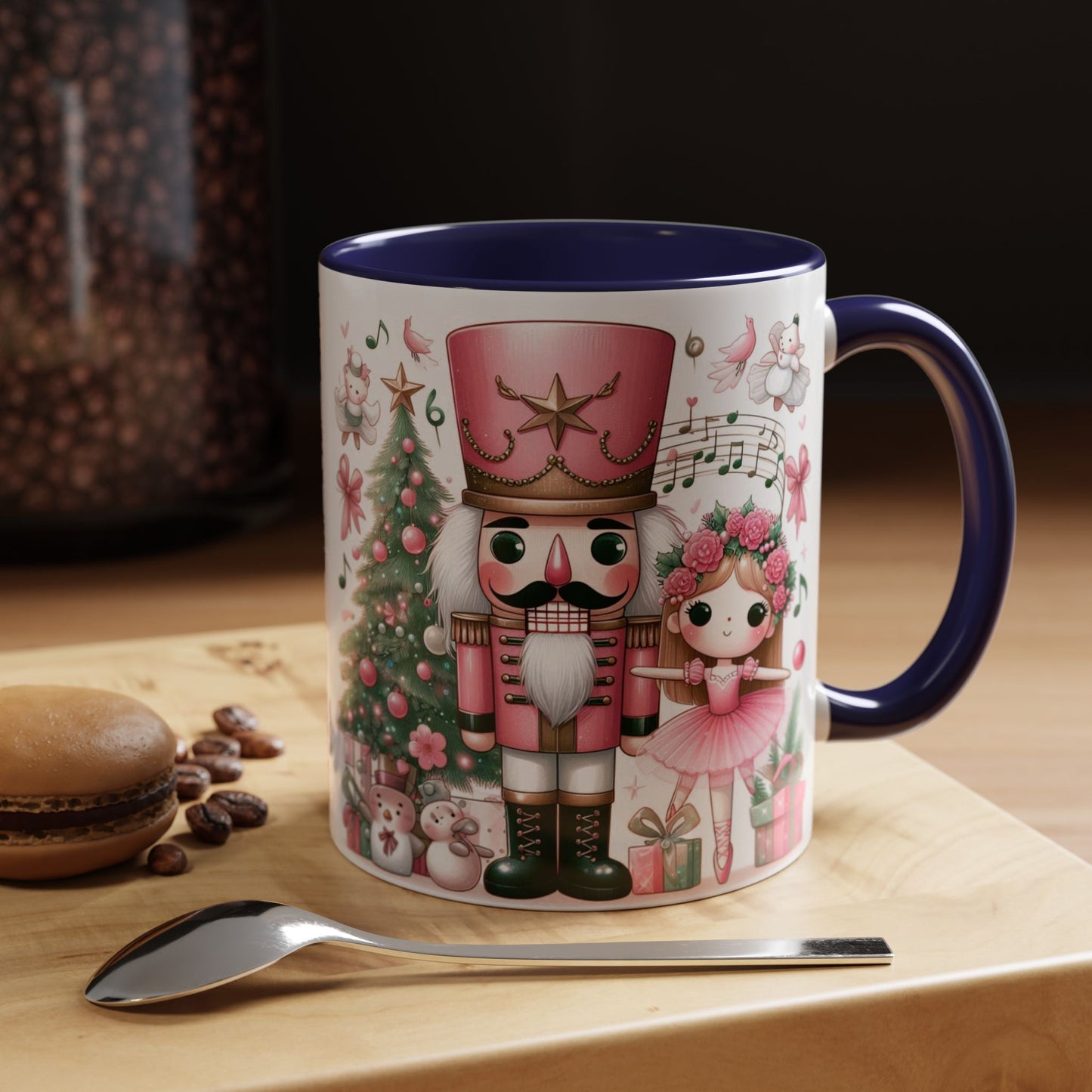 Coffee Mug, Nutcracker Pink Christmas Decoration, Festive Holiday Tea Cup, Unique Ceramic Drinkware, Kitchen Home Decor by Printify