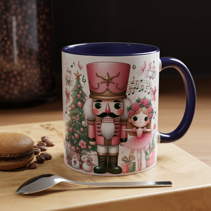 Coffee Mug, Nutcracker Pink Christmas Decoration, Festive Holiday Tea Cup, Unique Ceramic Drinkware, Kitchen Home Decor by Printify
