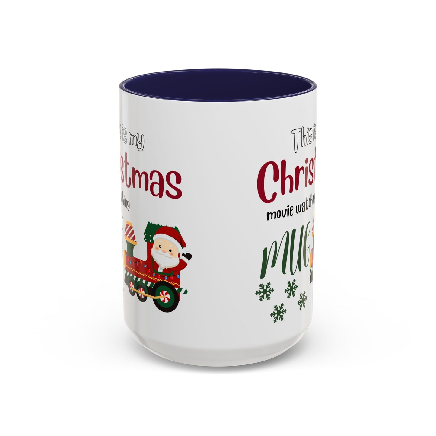 Christmas Movie Watching Accent Coffee Mug (11, 15oz) - Cozy Holiday Mug, Festive Hot Cocoa Cup, Winter Movie Night Gift, Santa Claus Mug, by Printify