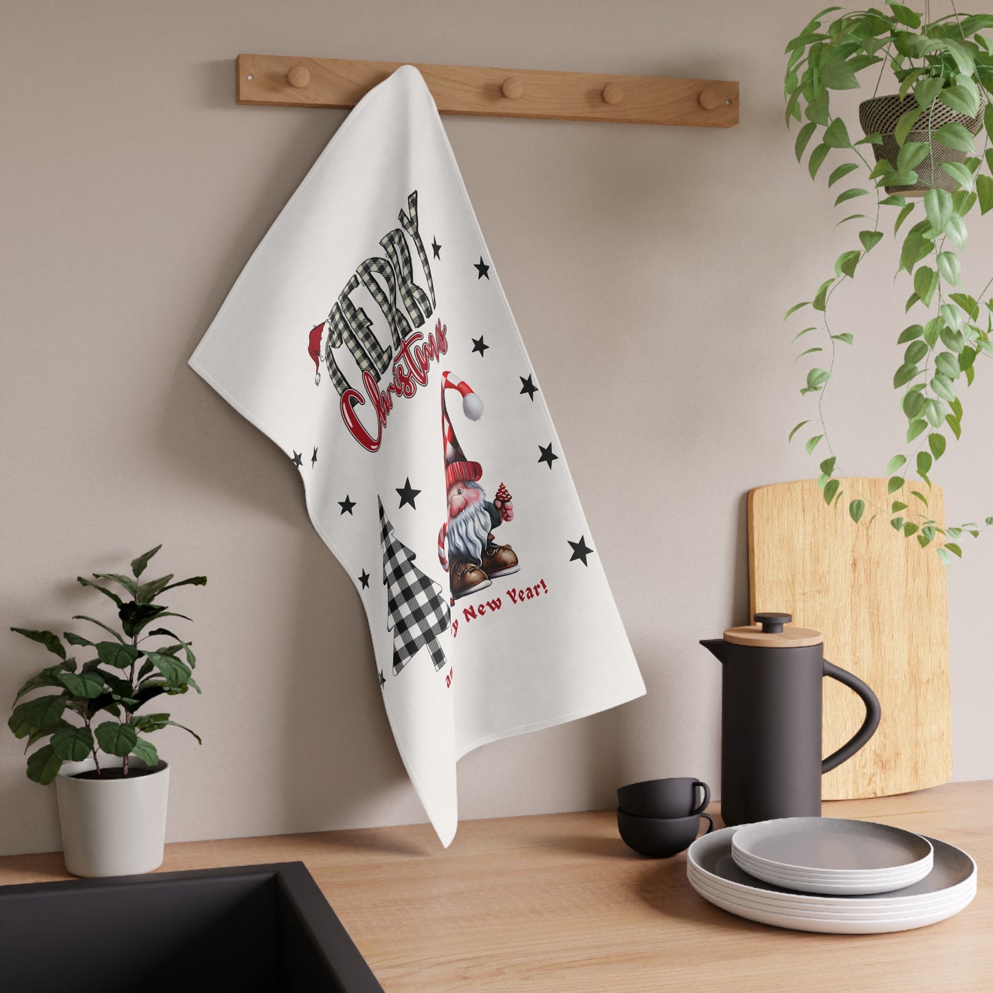 Christmas Tea Towel — Festive Kitchen Dish Towel, Holiday Hostess Gift by Printify