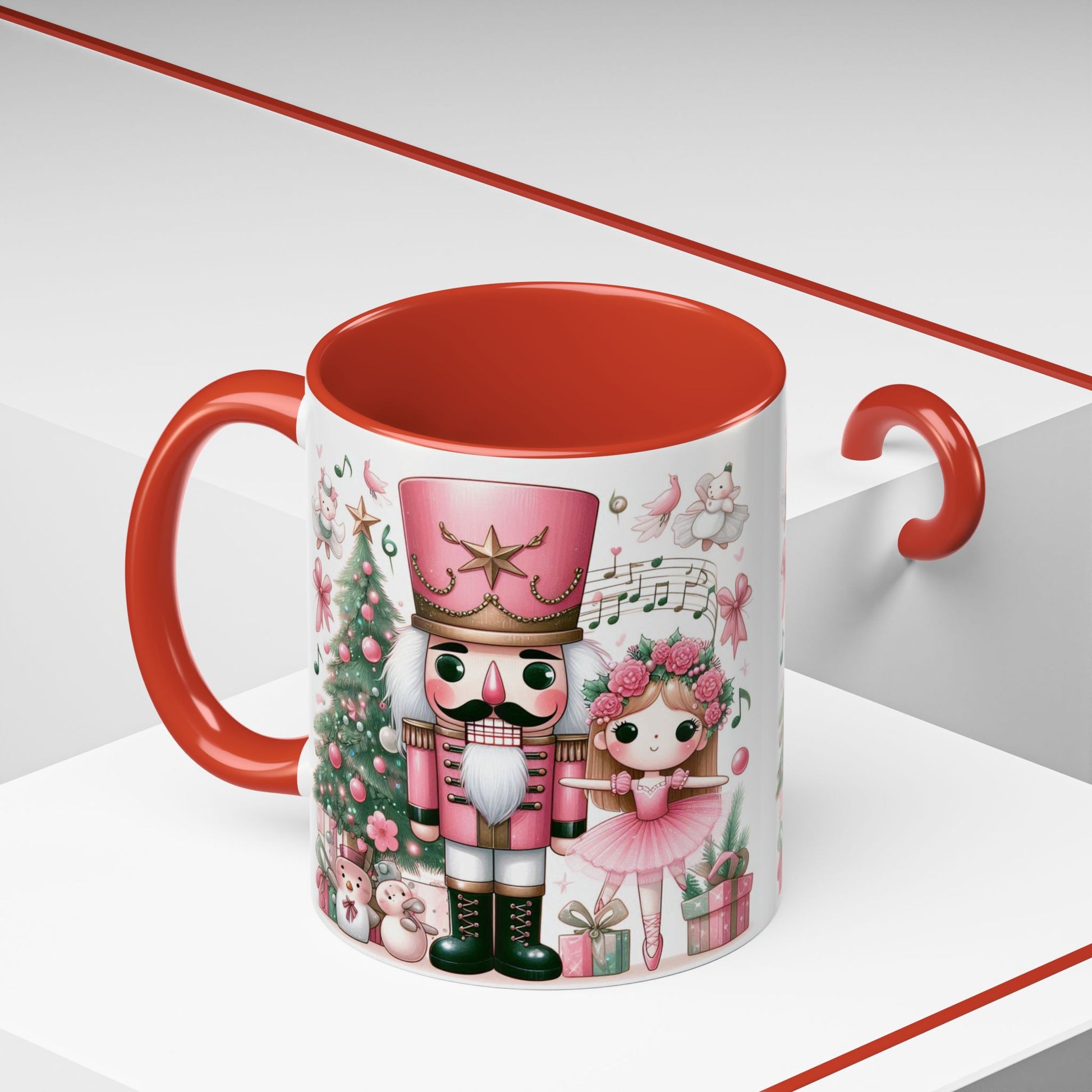 Coffee Mug, Nutcracker Pink Christmas Decoration, Festive Holiday Tea Cup, Unique Ceramic Drinkware, Kitchen Home Decor by Printify