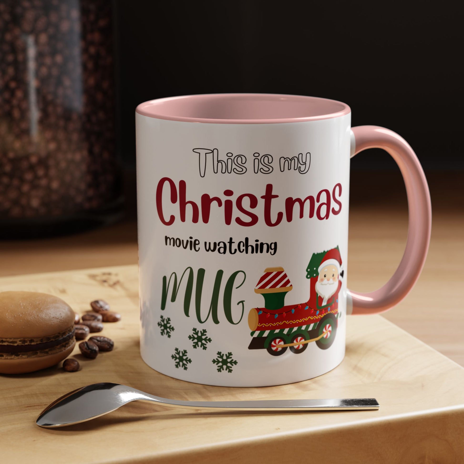 Christmas Movie Watching Accent Coffee Mug (11, 15oz) - Cozy Holiday Mug, Festive Hot Cocoa Cup, Winter Movie Night Gift, Santa Claus Mug, by Printify