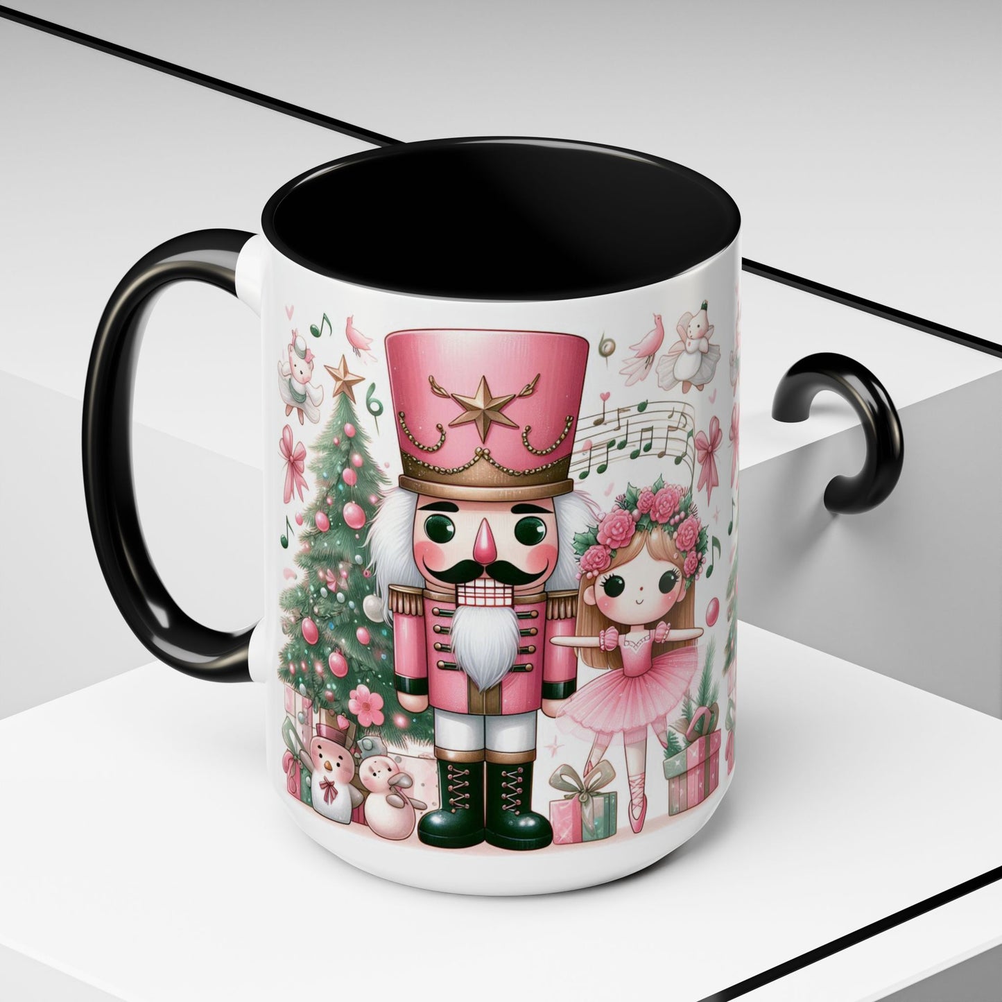 Coffee Mug, Nutcracker Pink Christmas Decoration, Festive Holiday Tea Cup, Unique Ceramic Drinkware, Kitchen Home Decor by Printify