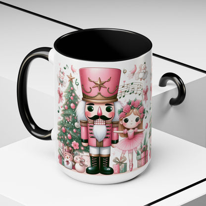 Coffee Mug, Nutcracker Pink Christmas Decoration, Festive Holiday Tea Cup, Unique Ceramic Drinkware, Kitchen Home Decor by Printify
