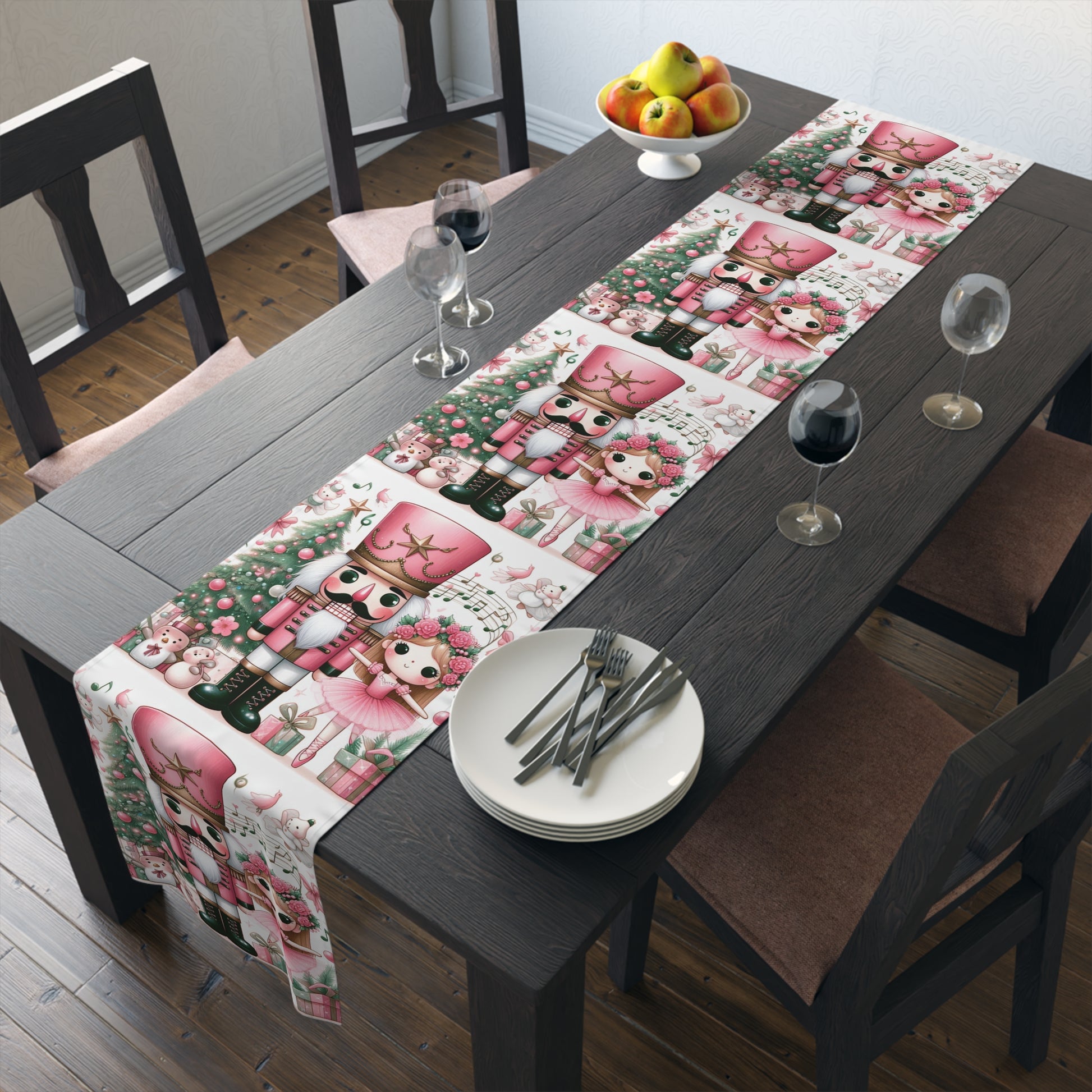 Pink Nutcracker Christmas Table Runner — Festive Holiday Dining Decor by Printify