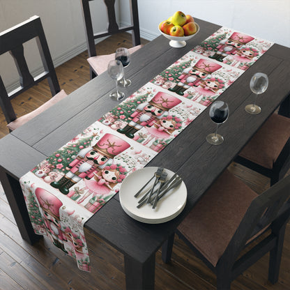 Pink Nutcracker Christmas Table Runner — Festive Holiday Dining Decor by Printify