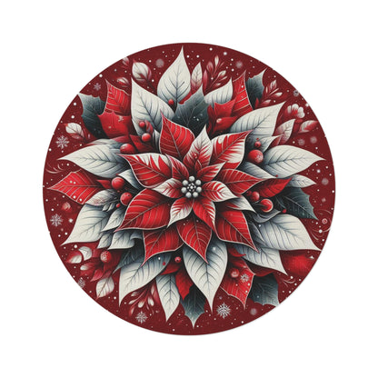 Christmas Round Rug, Holiday Poinsettia Home Decor, Festive Circle Carpet, Xmas Floral Area Rug, Winter Flower Floor Mat by Printify