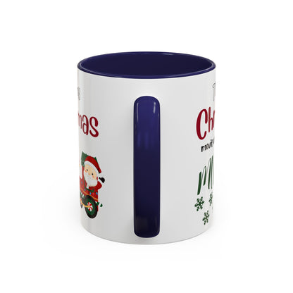 Christmas Movie Watching Accent Coffee Mug (11, 15oz) - Cozy Holiday Mug, Festive Hot Cocoa Cup, Winter Movie Night Gift, Santa Claus Mug, by Printify