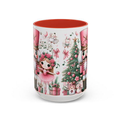 Coffee Mug, Nutcracker Pink Christmas Decoration, Festive Holiday Tea Cup, Unique Ceramic Drinkware, Kitchen Home Decor by Printify