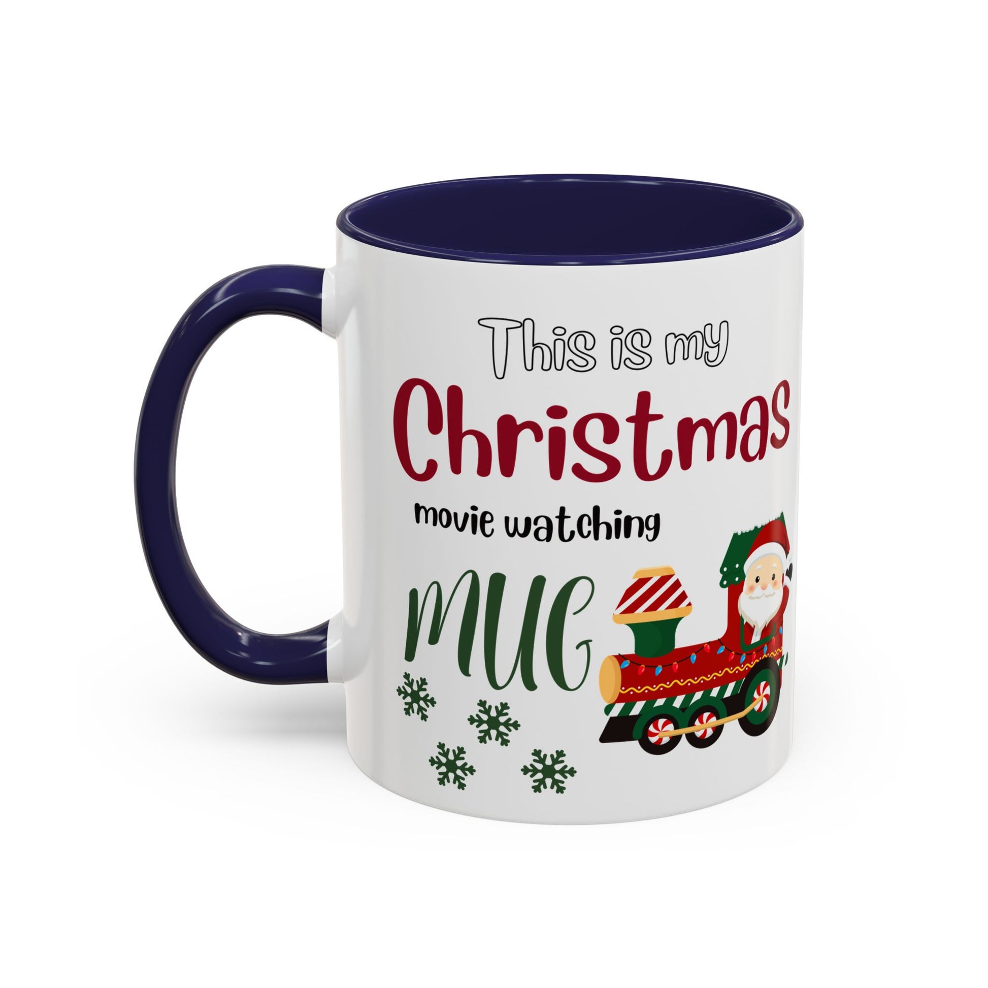 Christmas Movie Watching Accent Coffee Mug (11, 15oz) - Cozy Holiday Mug, Festive Hot Cocoa Cup, Winter Movie Night Gift, Santa Claus Mug, by Printify