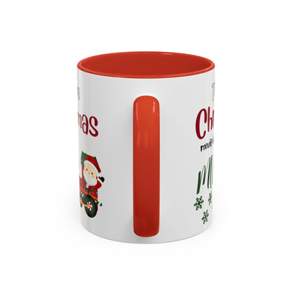 Christmas Movie Watching Accent Coffee Mug (11, 15oz) - Cozy Holiday Mug, Festive Hot Cocoa Cup, Winter Movie Night Gift, Santa Claus Mug, by Printify