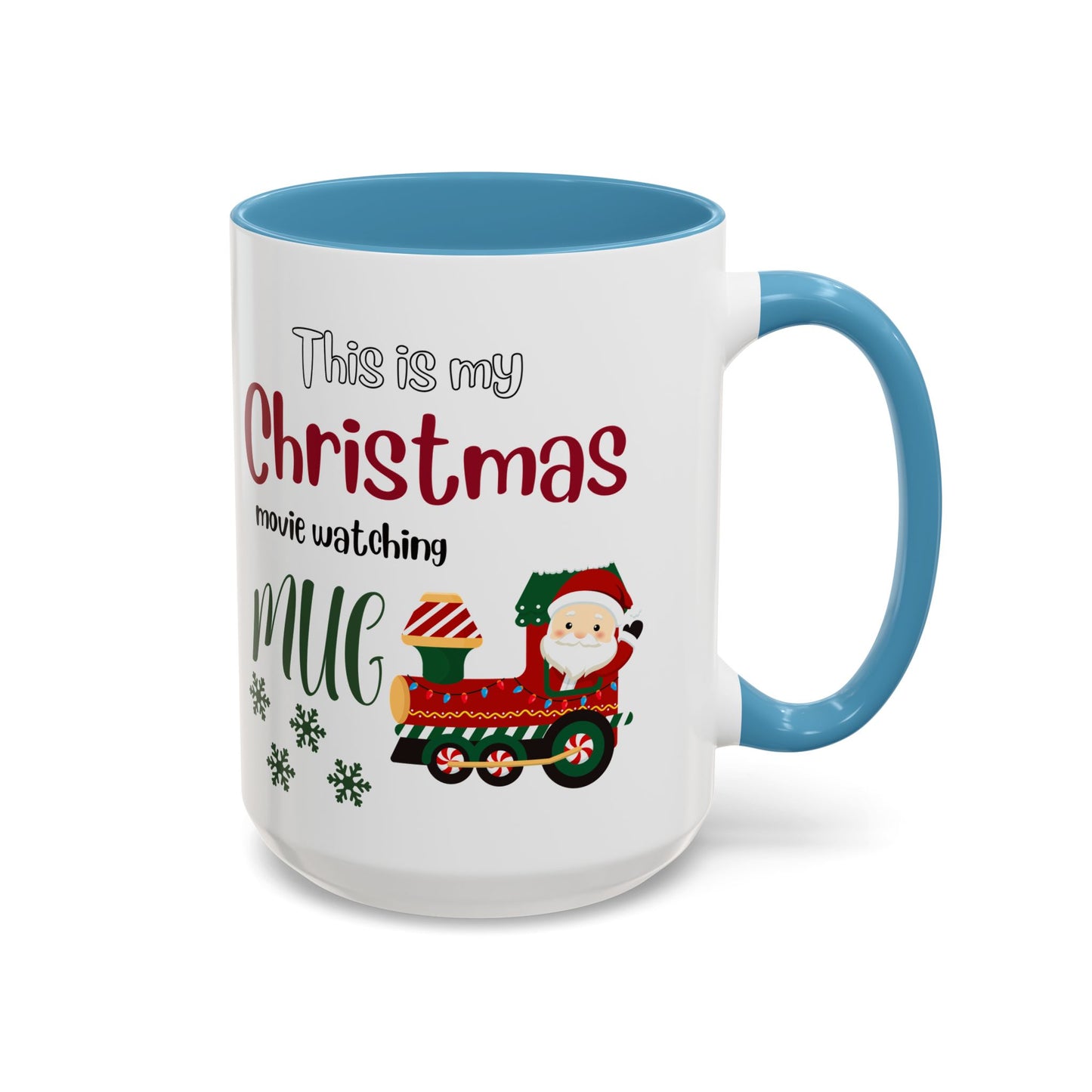 Christmas Movie Watching Accent Coffee Mug (11, 15oz) - Cozy Holiday Mug, Festive Hot Cocoa Cup, Winter Movie Night Gift, Santa Claus Mug, by Printify