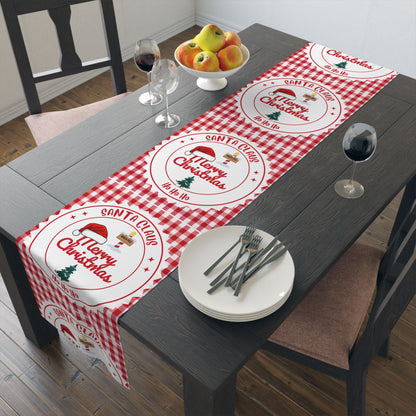 Table Runner, Christmas Decoration Santa Claus Ho Ho Ho, Red White, Cotton Poly, Home Decor, Holiday Table Linen, Festive Dining Accessories