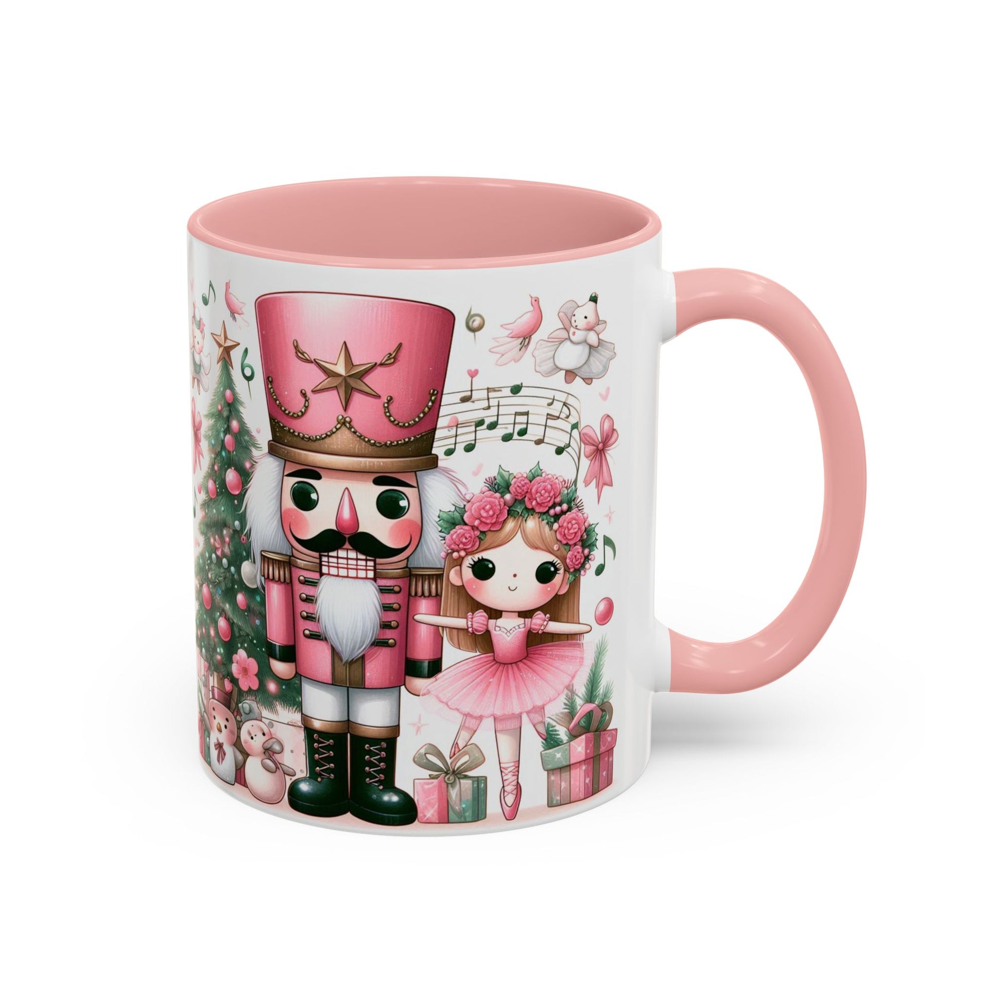 Coffee Mug, Nutcracker Pink Christmas Decoration, Festive Holiday Tea Cup, Unique Ceramic Drinkware, Kitchen Home Decor by Printify