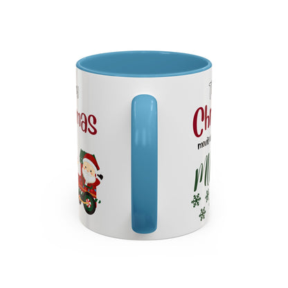Christmas Movie Watching Accent Coffee Mug (11, 15oz) - Cozy Holiday Mug, Festive Hot Cocoa Cup, Winter Movie Night Gift, Santa Claus Mug, by Printify