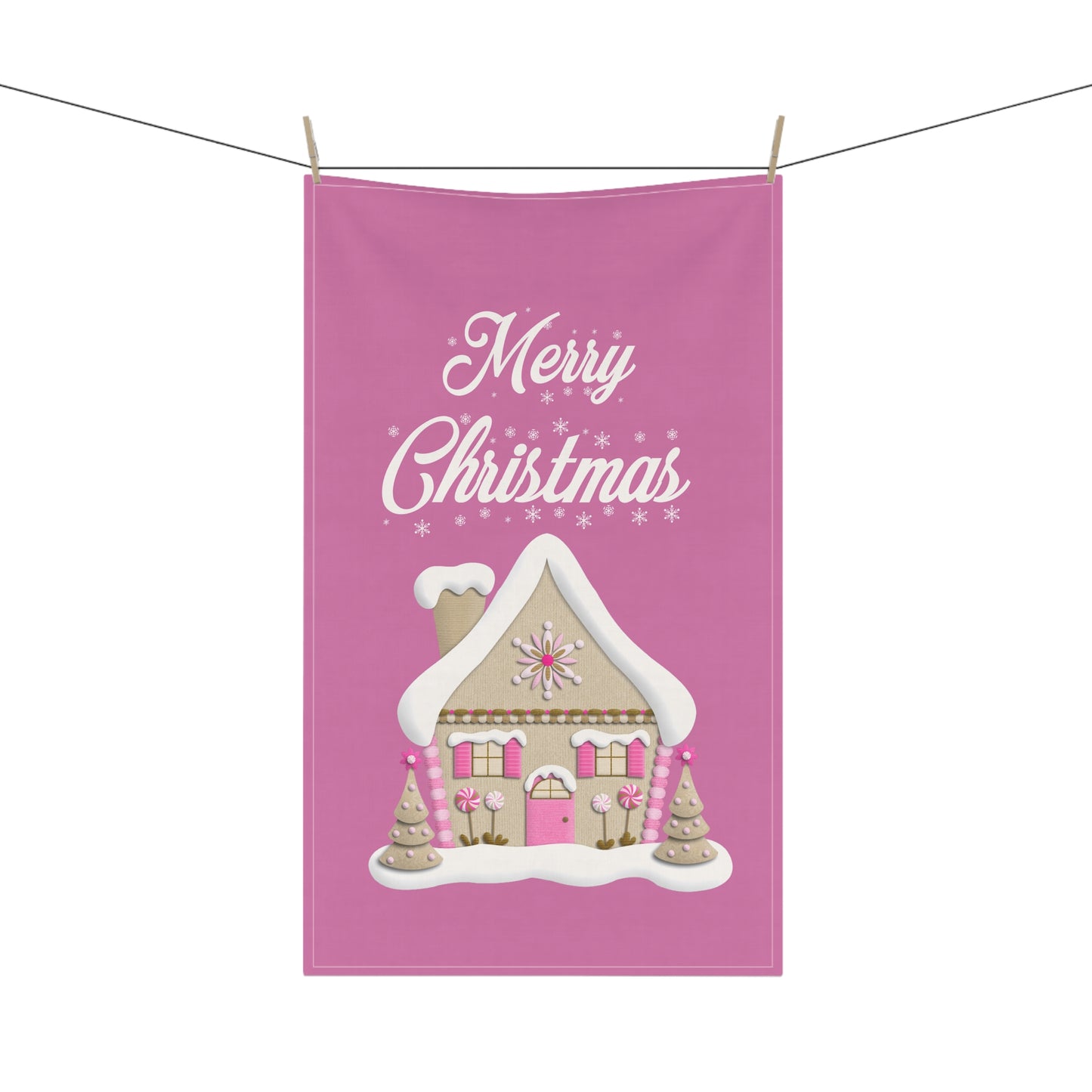Pink Christmas Tea Towel — Festive Holiday Kitchen Decor & Hostess Gift by Printify