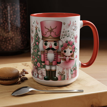 Coffee Mug, Nutcracker Pink Christmas Decoration, Festive Holiday Tea Cup, Unique Ceramic Drinkware, Kitchen Home Decor by Printify