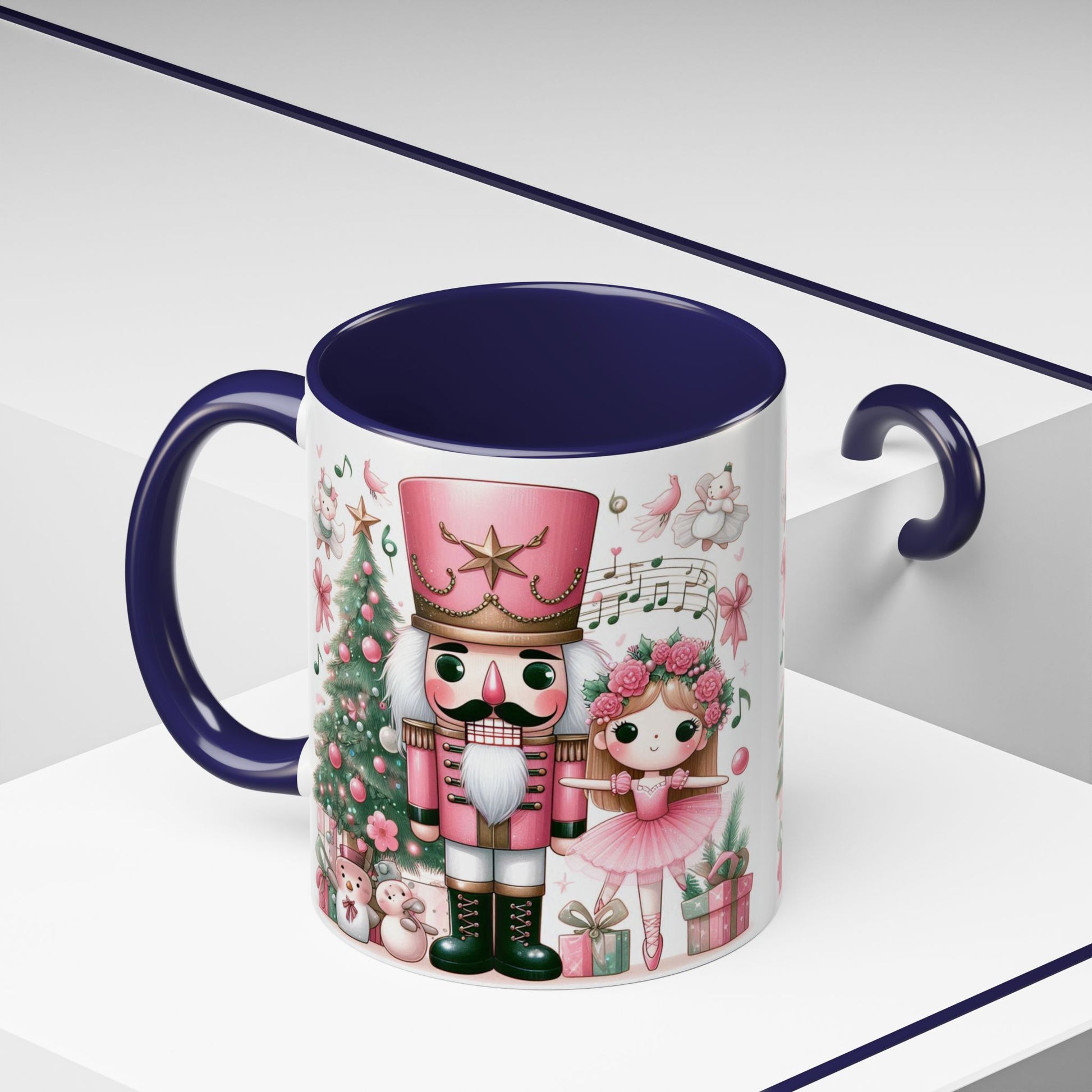 Coffee Mug, Nutcracker Pink Christmas Decoration, Festive Holiday Tea Cup, Unique Ceramic Drinkware, Kitchen Home Decor by Printify