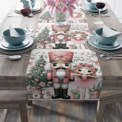 Pink Nutcracker Christmas Table Runner — Festive Holiday Dining Decor by Printify