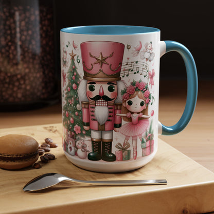 Coffee Mug, Nutcracker Pink Christmas Decoration, Festive Holiday Tea Cup, Unique Ceramic Drinkware, Kitchen Home Decor by Printify