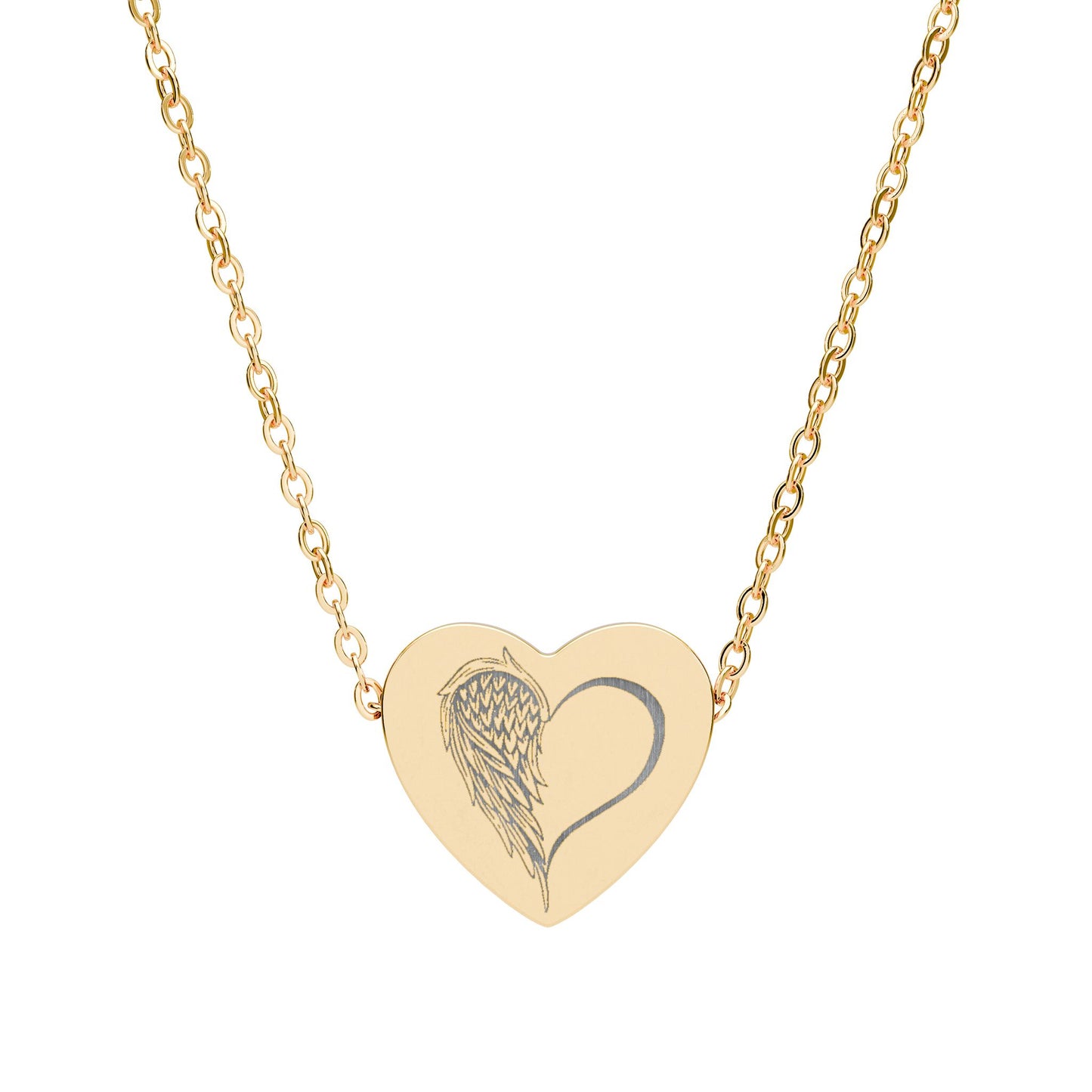 Engraved Heart Necklace — Half Angel Wings Design by Printify