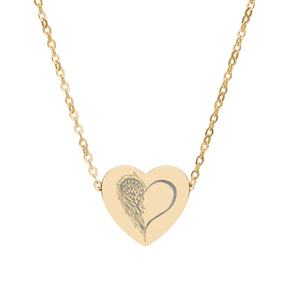 Engraved Heart Necklace — Half Angel Wings Design by Printify