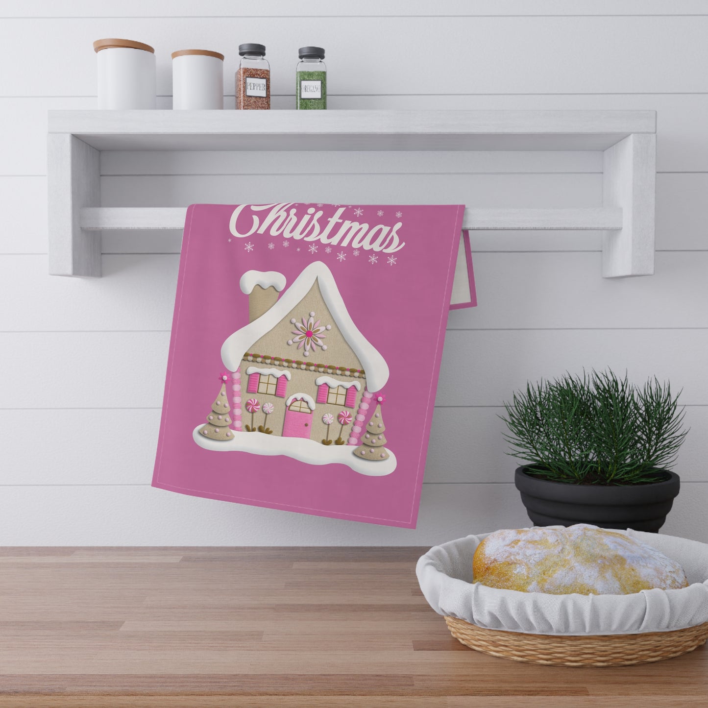 Pink Christmas Tea Towels, Holiday Kitchen Decor, Cotton Poly Dish Towels, Festive House Decoration, Xmas Hostess Gift