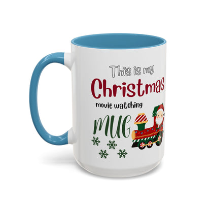 Christmas Movie Watching Accent Coffee Mug (11, 15oz) - Cozy Holiday Mug, Festive Hot Cocoa Cup, Winter Movie Night Gift, Santa Claus Mug,