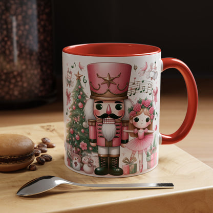 Coffee Mug, Nutcracker Pink Christmas Decoration, Festive Holiday Tea Cup, Unique Ceramic Drinkware, Kitchen Home Decor by Printify