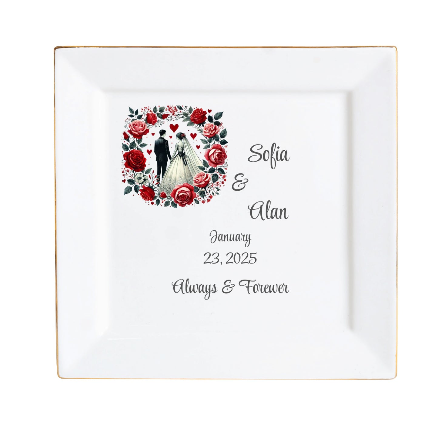 Ceramic Square Plates, Weddings Day Appetizers, Personalized Dinner Decor, Romantic Custom Plates, Table Setting Gift