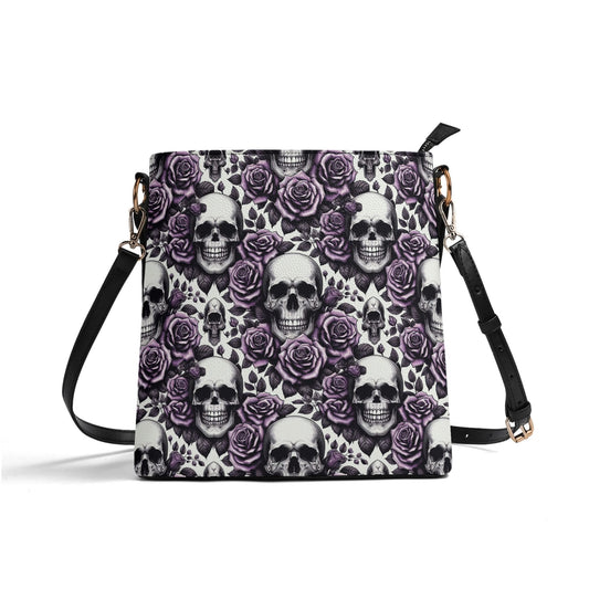 Womens PU Bucket Bag Shoulder Bag Skulls and Roses violet