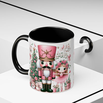 Coffee Mug, Nutcracker Pink Christmas Decoration, Festive Holiday Tea Cup, Unique Ceramic Drinkware, Kitchen Home Decor by Printify