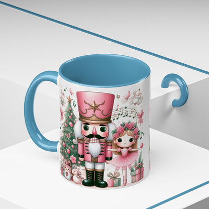 Coffee Mug, Nutcracker Pink Christmas Decoration, Festive Holiday Tea Cup, Unique Ceramic Drinkware, Kitchen Home Decor by Printify