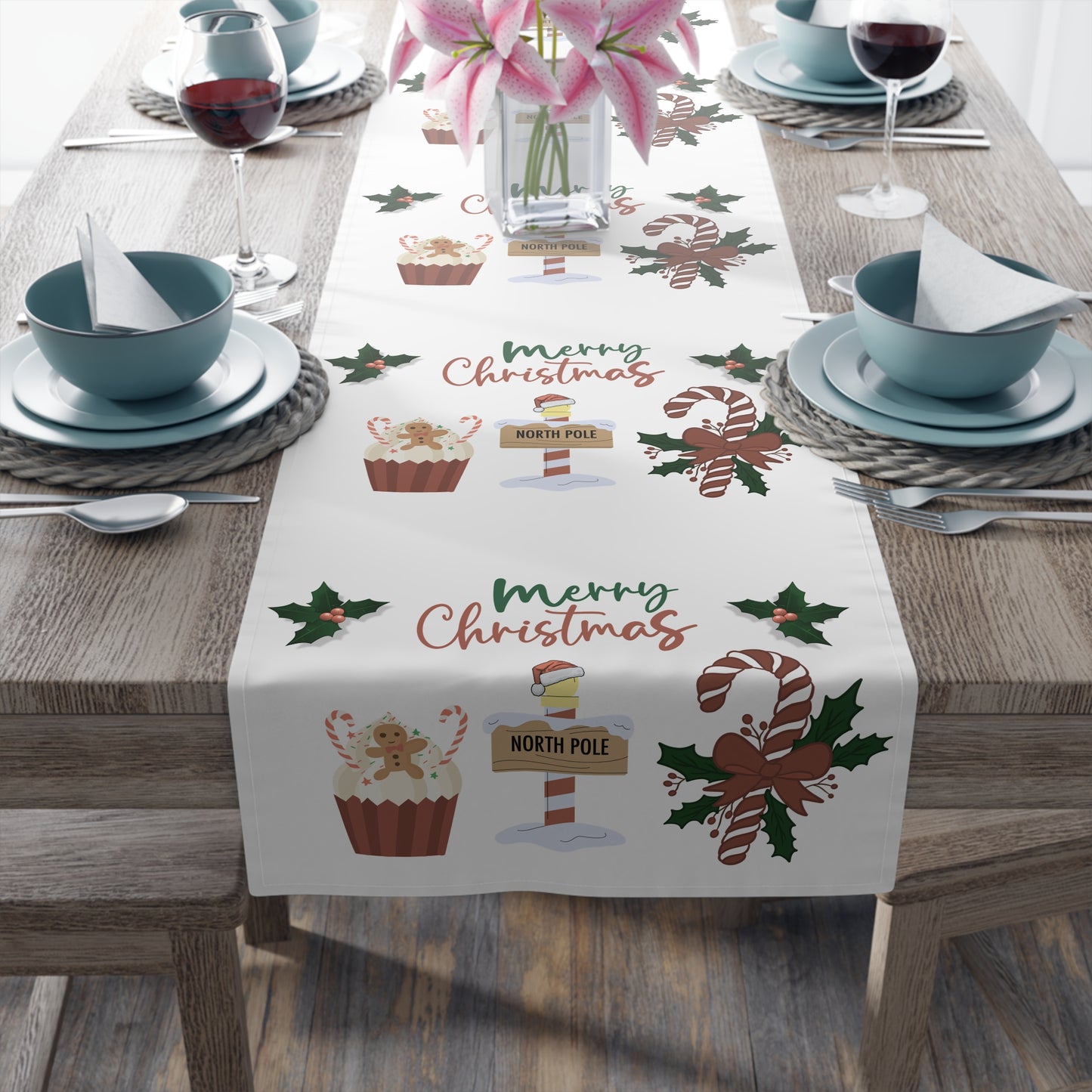 Christmas Table Runner, Holiday Dining Decor, Festive Kitchen Linens, Xmas Home Decoration, Seasonal Table Setting by Printify