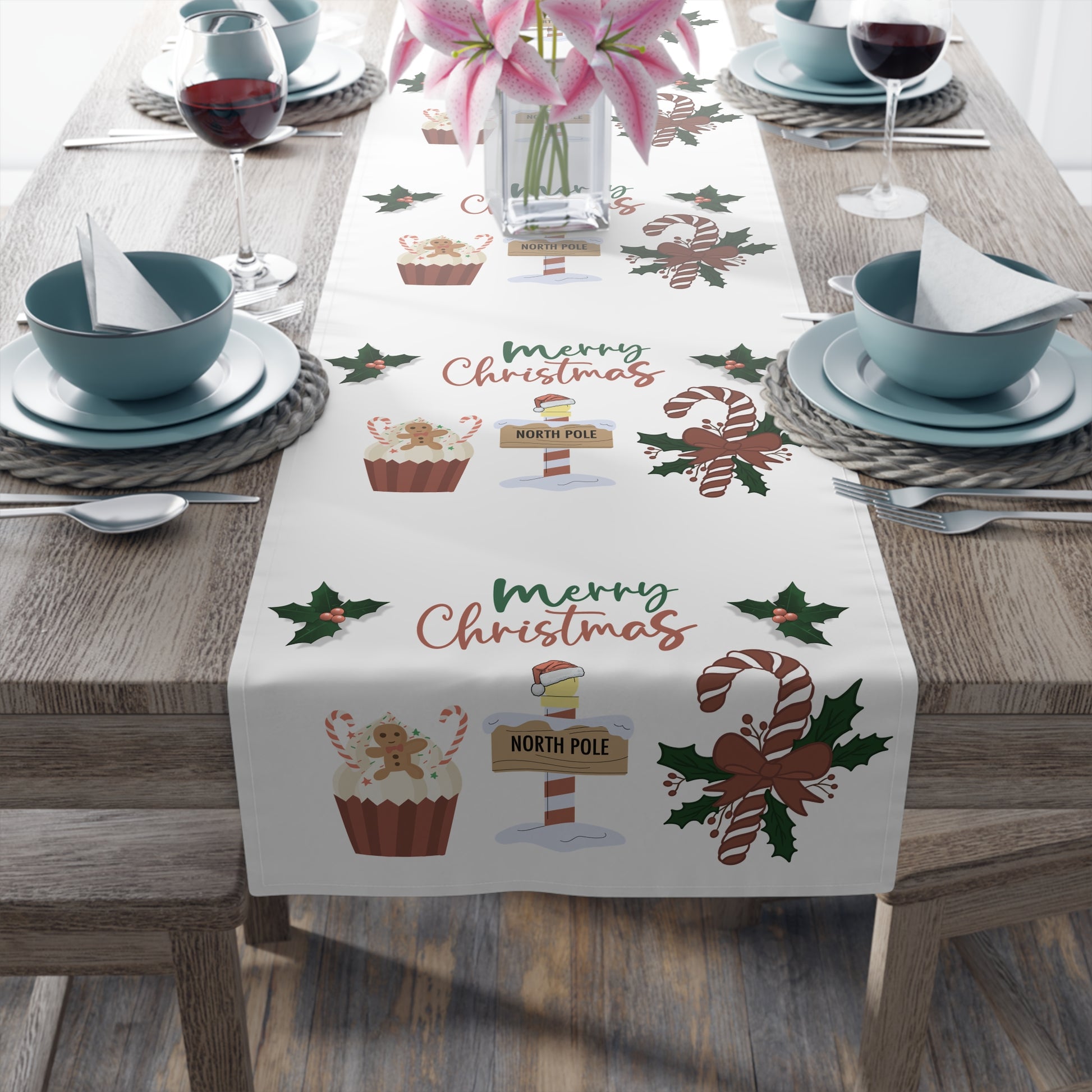 Christmas Table Runner, Holiday Dining Decor, Festive Kitchen Linens, Xmas Home Decoration, Seasonal Table Setting by Printify
