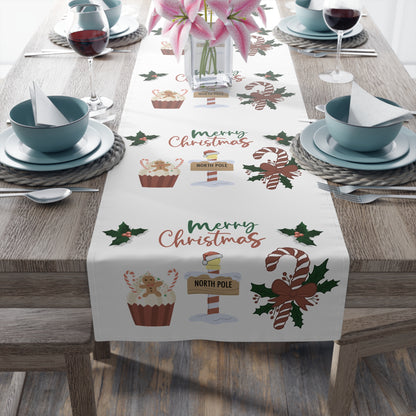 Christmas Table Runner, Holiday Dining Decor, Festive Kitchen Linens, Xmas Home Decoration, Seasonal Table Setting by Printify