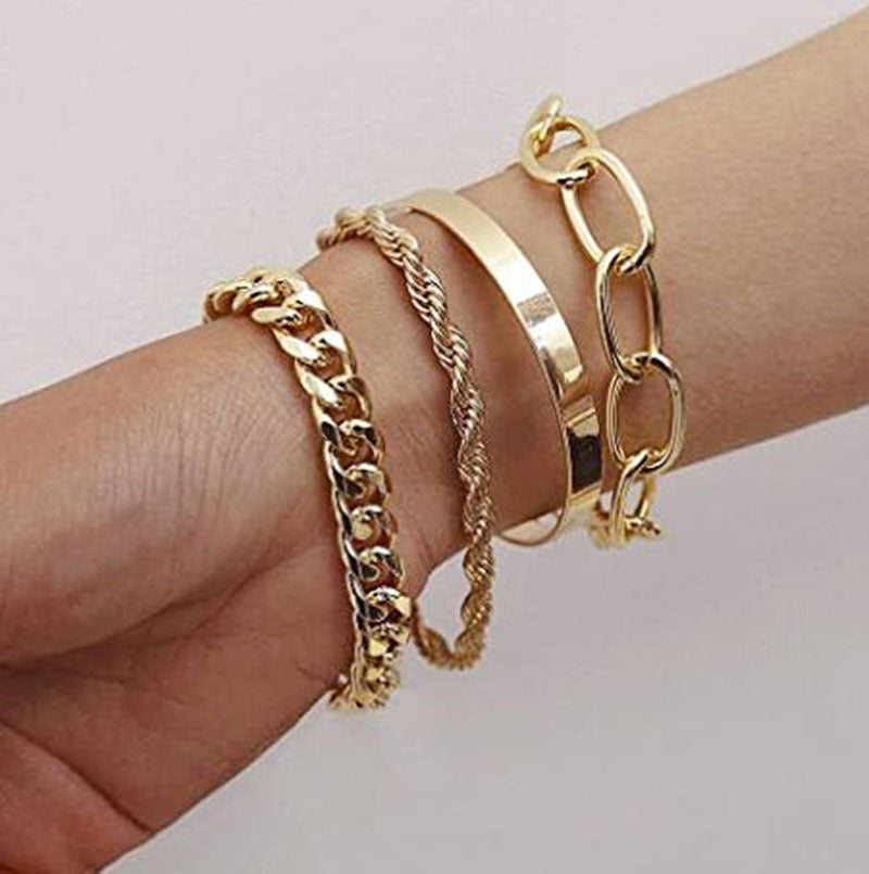 Alloy Bracelet Female Personality Hip Hop Cuban Bracelet Jewelry Punk Metal Mix and Match Twist Chain Jewelry